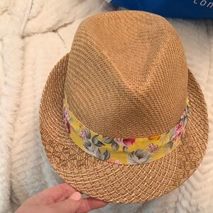 Tan Straw Fedora with Yellow Floral Band